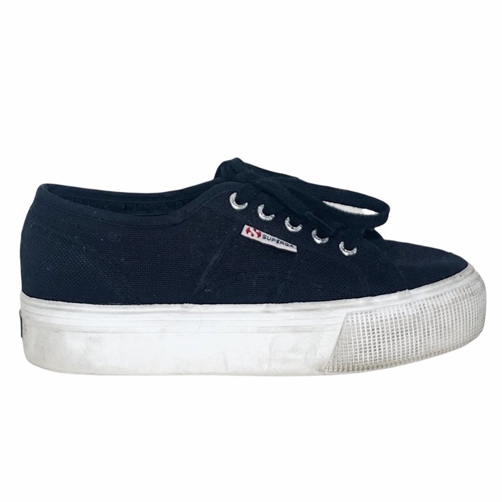 Superga Chunky Platform Black Canvas Sneakers 27890 Shoes Women's Size 7
